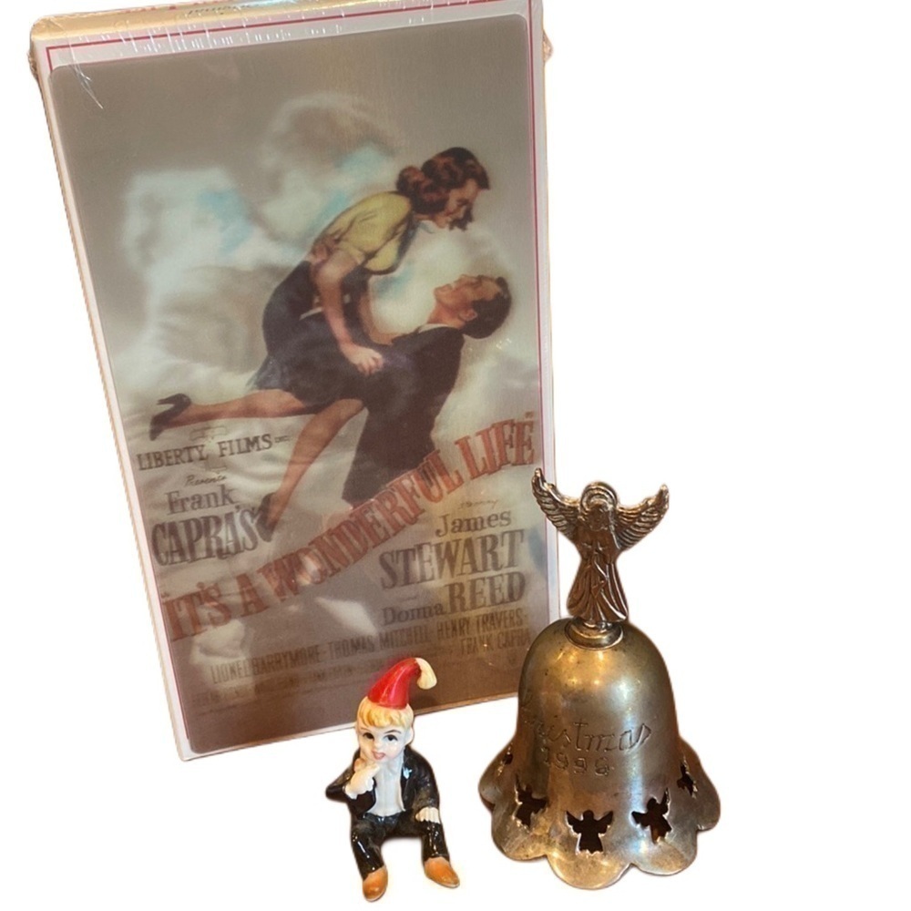 Christmas Items: Vintage Angel Bell 1996, It’s a Wonderful Life VHS, Figurine